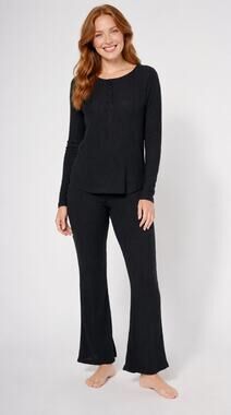 Sunday Brunch Varigated Rib Lounge Sleep Set Pajamas Black Womens Size Large New
